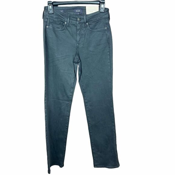 NYDJ Marilyn Straight Grey Zip Fly Button Closure 5 Pocket Lift Tuck Tech Size 0 - Picture 1 of 13